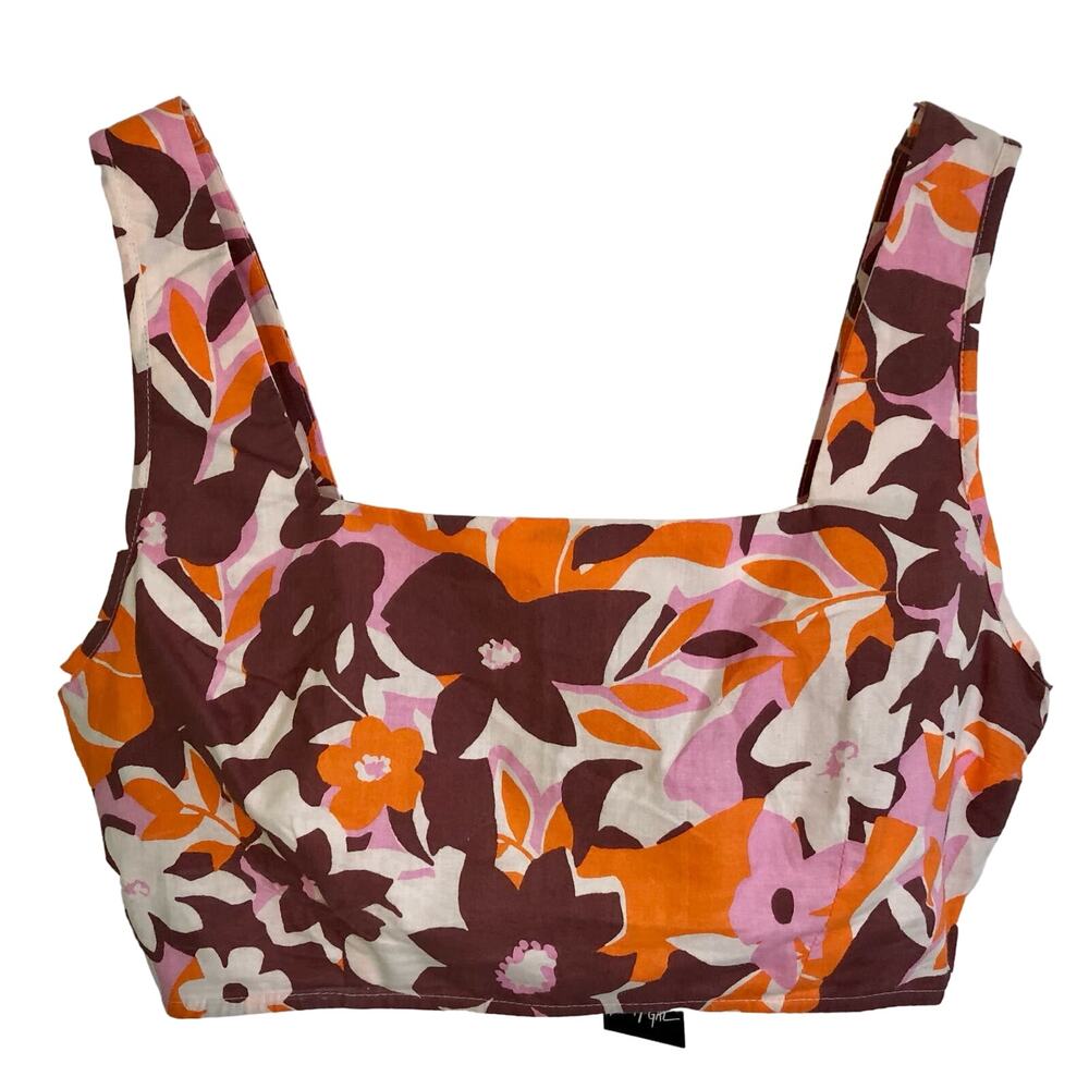 NWT Nasty Gal Size 6 Orange Brown Floral 60s Mod Cropped Tank Top